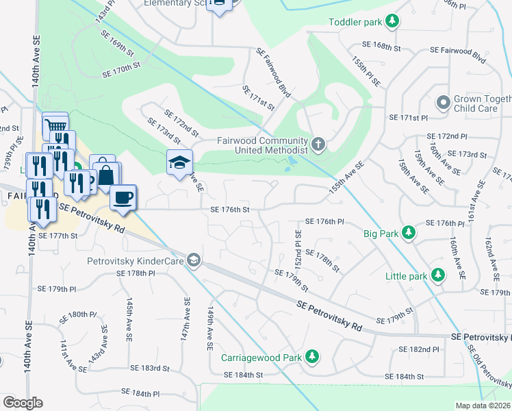 map of restaurants, bars, coffee shops, grocery stores, and more near 17537 151st Avenue Southeast in Renton