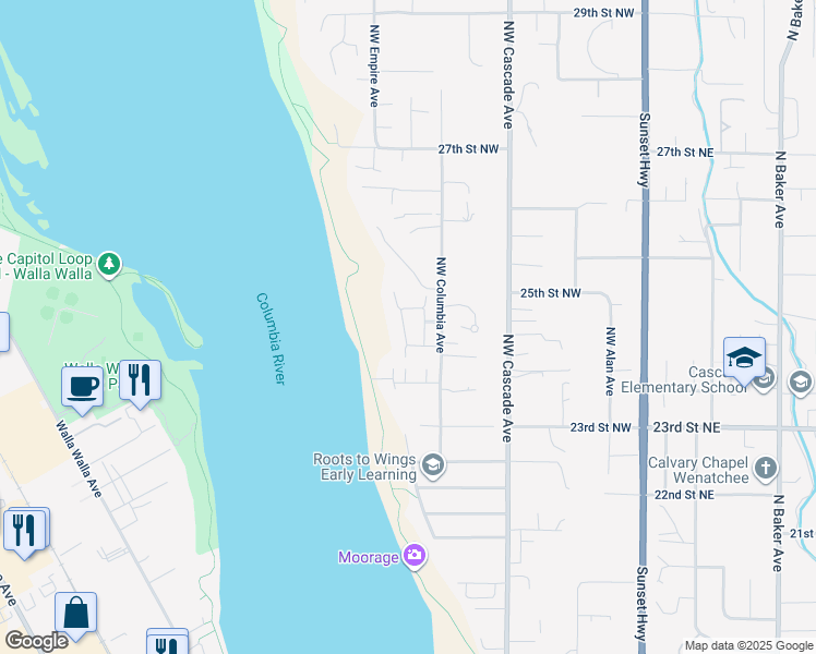 map of restaurants, bars, coffee shops, grocery stores, and more near 2452 Northwest Columbia Avenue in East Wenatchee