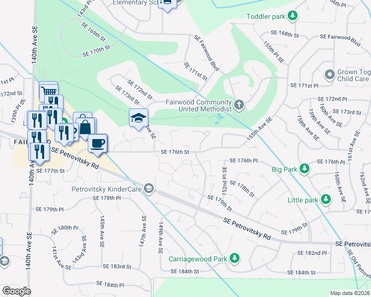 map of restaurants, bars, coffee shops, grocery stores, and more near 17535 150th Court Southeast in Renton