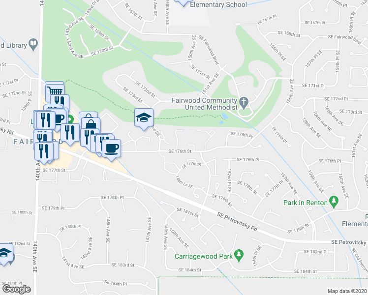 map of restaurants, bars, coffee shops, grocery stores, and more near 17536 150th Court Southeast in Renton
