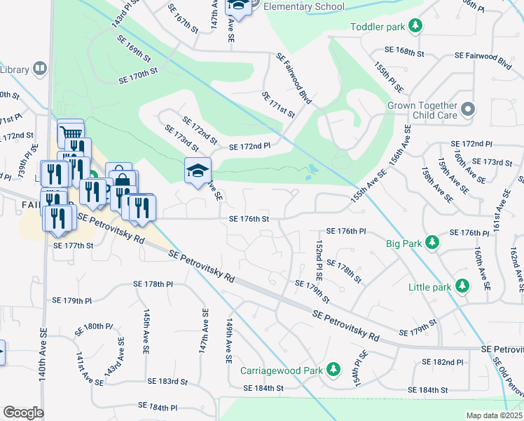 map of restaurants, bars, coffee shops, grocery stores, and more near 17532 150th Court Southeast in Renton