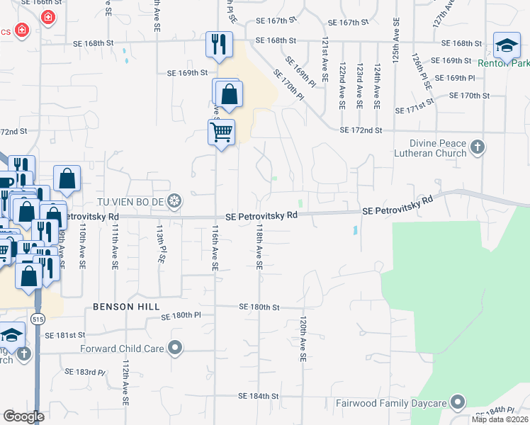 map of restaurants, bars, coffee shops, grocery stores, and more near in Renton