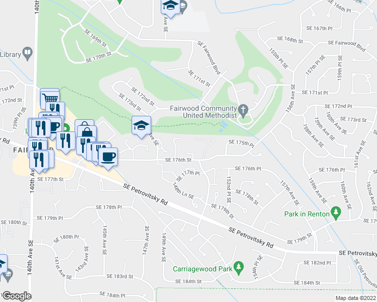 map of restaurants, bars, coffee shops, grocery stores, and more near 17532 150th Court Southeast in Renton