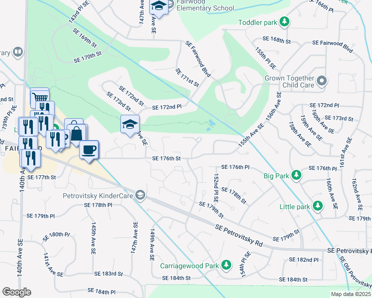 map of restaurants, bars, coffee shops, grocery stores, and more near 17532 150th Court Southeast in Renton