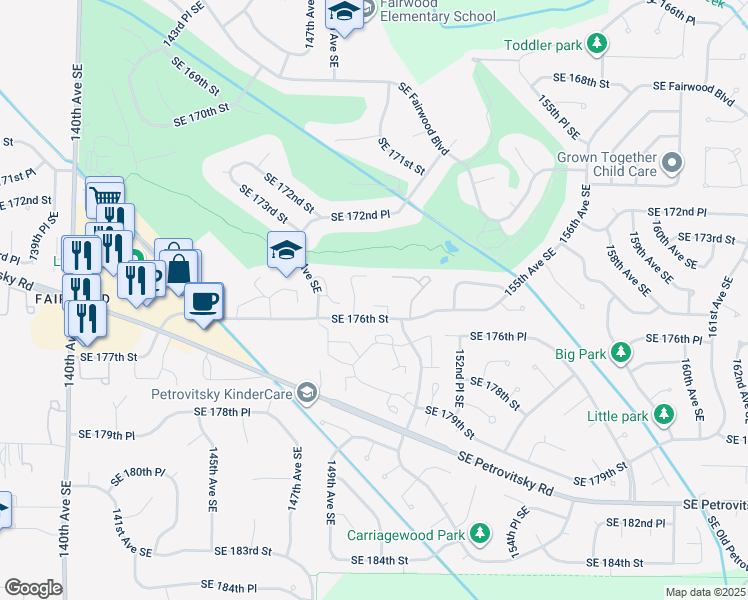 map of restaurants, bars, coffee shops, grocery stores, and more near 17532 150th Court Southeast in Renton