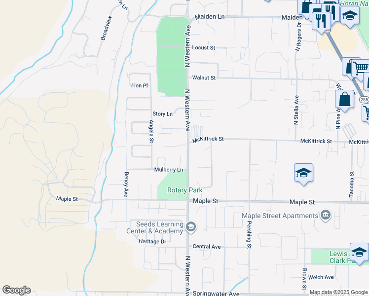 map of restaurants, bars, coffee shops, grocery stores, and more near 1508 North Western Avenue in Wenatchee