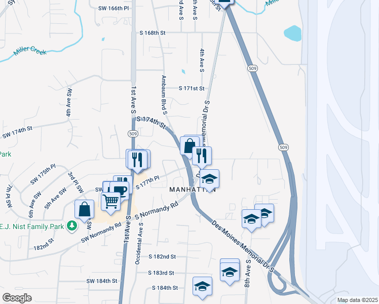 map of restaurants, bars, coffee shops, grocery stores, and more near 330 South 177th Place in Burien