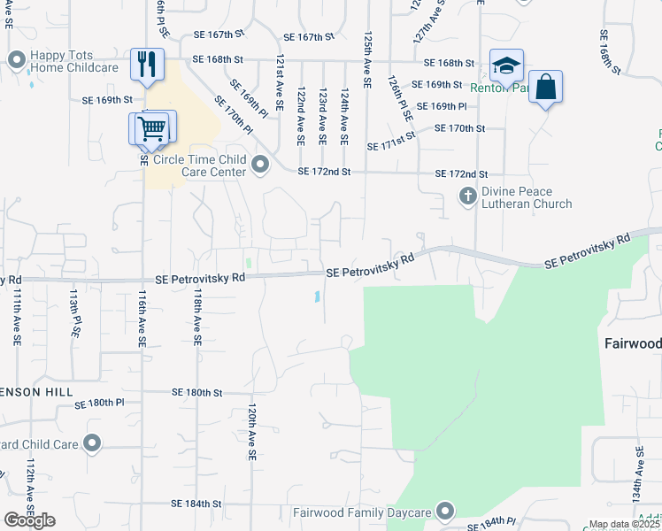 map of restaurants, bars, coffee shops, grocery stores, and more near 12228 Southeast Petrovitsky Road in Renton
