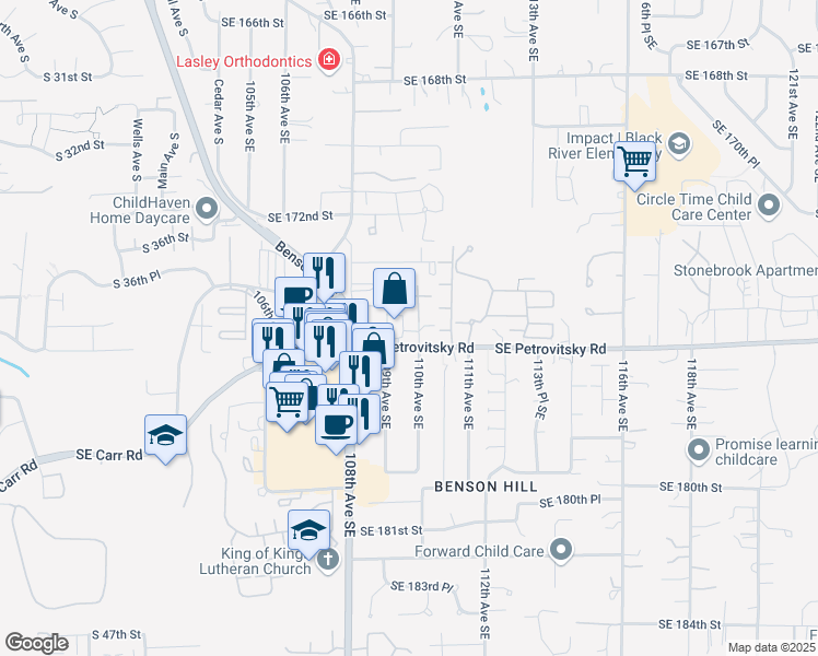 map of restaurants, bars, coffee shops, grocery stores, and more near in Renton