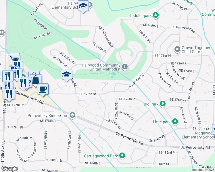 map of restaurants, bars, coffee shops, grocery stores, and more near 17526 151st Avenue Southeast in Renton