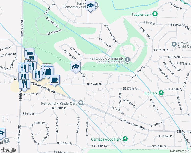 map of restaurants, bars, coffee shops, grocery stores, and more near 17519 149th Avenue Southeast in Renton