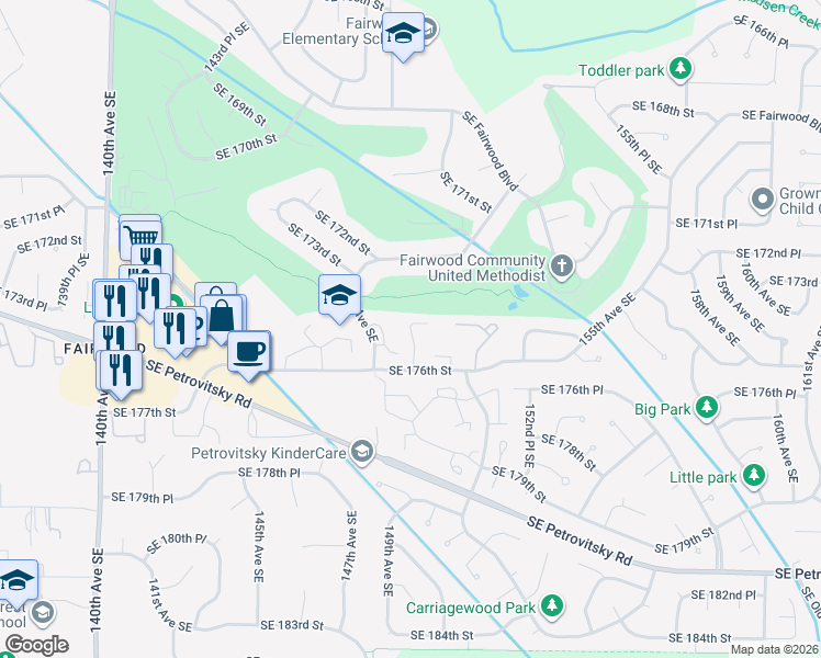map of restaurants, bars, coffee shops, grocery stores, and more near 17535 149th Avenue Southeast in Renton