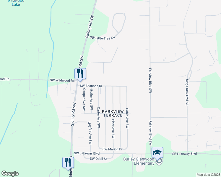 map of restaurants, bars, coffee shops, grocery stores, and more near 625 Southwest Shannon Drive in Port Orchard