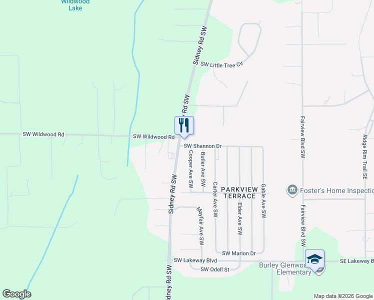 map of restaurants, bars, coffee shops, grocery stores, and more near 1007 Southwest Shannon Drive in Port Orchard