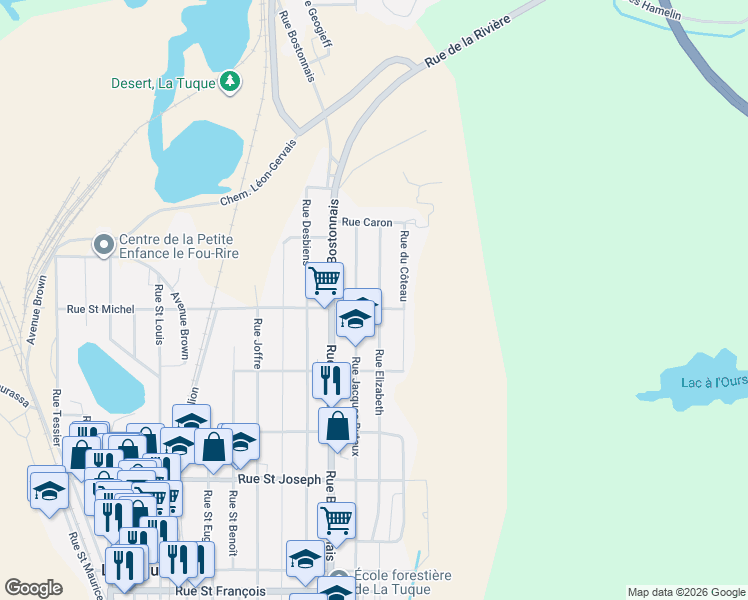 map of restaurants, bars, coffee shops, grocery stores, and more near 516 Rue Saint Michel in La Tuque