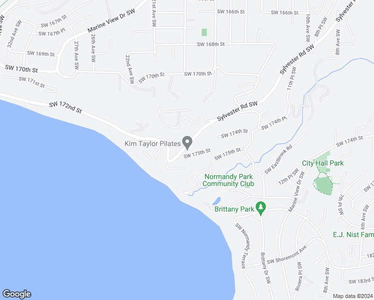 map of restaurants, bars, coffee shops, grocery stores, and more near 17434 Sylvester Road Southwest in Burien