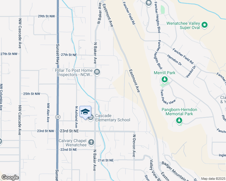 map of restaurants, bars, coffee shops, grocery stores, and more near 214 Stull Court in East Wenatchee