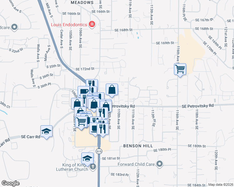 map of restaurants, bars, coffee shops, grocery stores, and more near in Renton