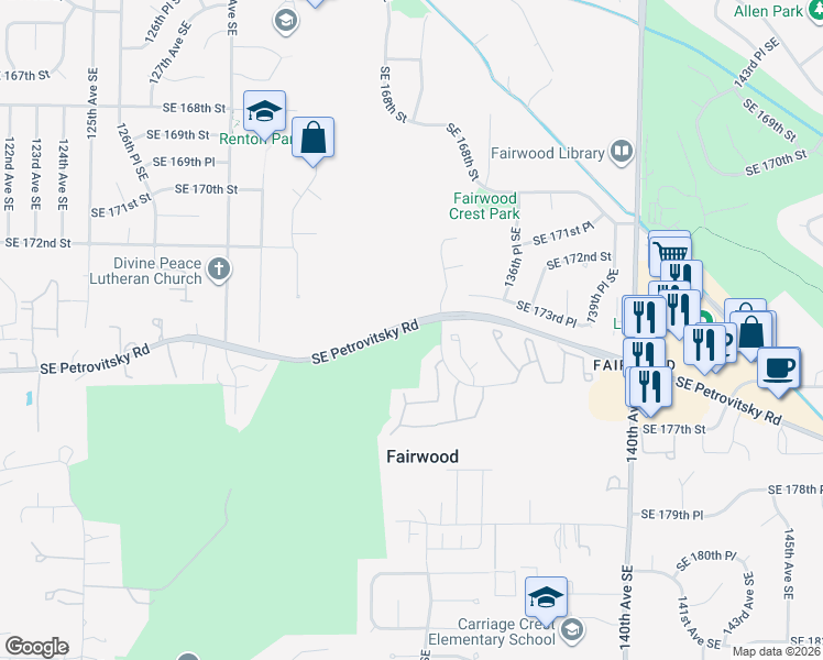 map of restaurants, bars, coffee shops, grocery stores, and more near in Cascade-Fairwood