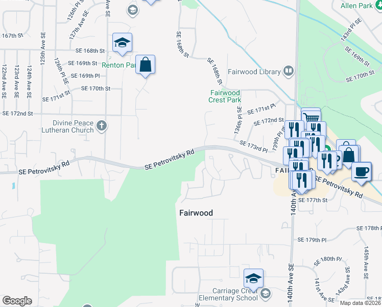 map of restaurants, bars, coffee shops, grocery stores, and more near in Cascade-Fairwood