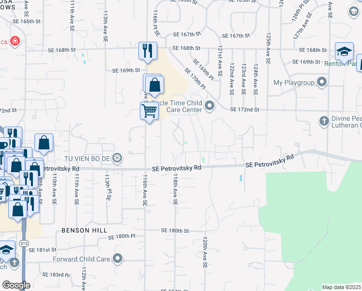 map of restaurants, bars, coffee shops, grocery stores, and more near 17425 119th Lane Southeast in Renton