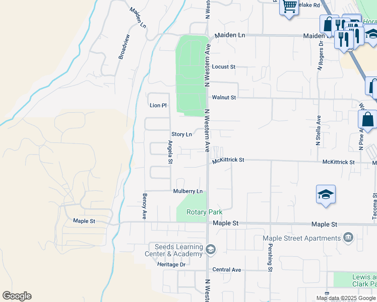 map of restaurants, bars, coffee shops, grocery stores, and more near 1608 North Western Avenue in Wenatchee