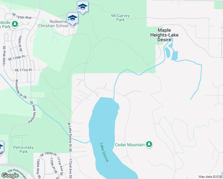 map of restaurants, bars, coffee shops, grocery stores, and more near 17338 West Lake Desire Drive Southeast in Renton