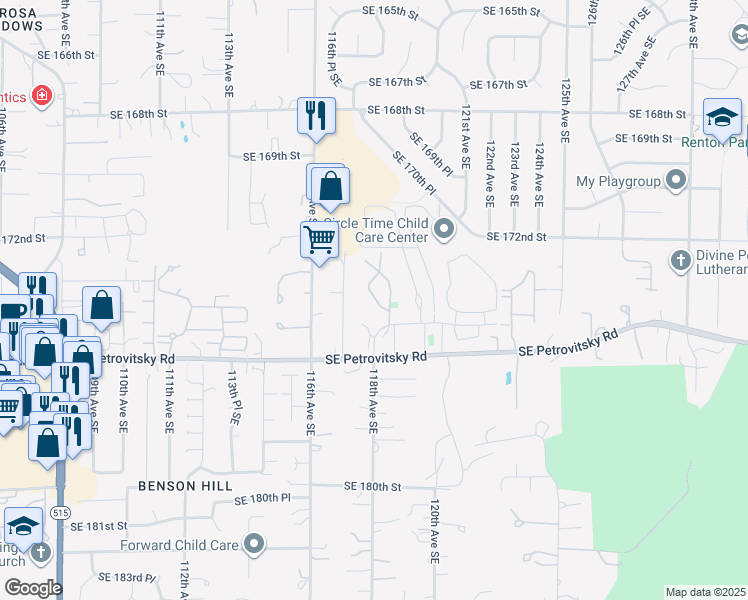map of restaurants, bars, coffee shops, grocery stores, and more near 17509 118th Avenue Southeast in Renton