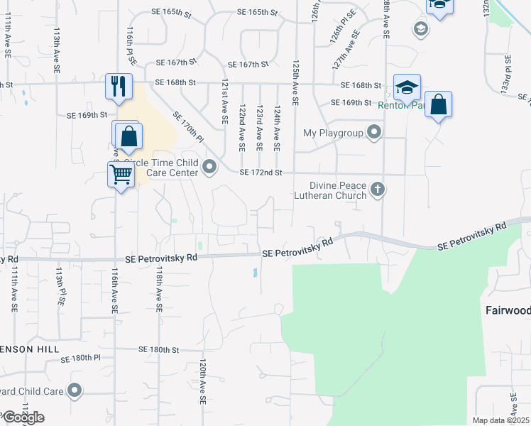 map of restaurants, bars, coffee shops, grocery stores, and more near 12316 Southeast Petrovitsky Road in Renton