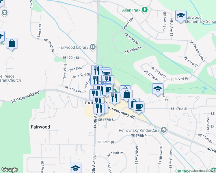 map of restaurants, bars, coffee shops, grocery stores, and more near 17234 104th Avenue Southeast in Renton