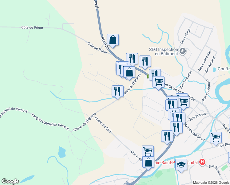 map of restaurants, bars, coffee shops, grocery stores, and more near in Baie-Saint-Paul