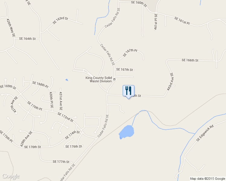 map of restaurants, bars, coffee shops, grocery stores, and more near 43622 Southeast 170th Street in North Bend