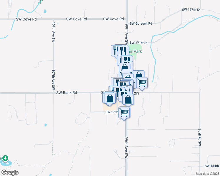 map of restaurants, bars, coffee shops, grocery stores, and more near 10020 Southwest Bank Road in Vashon