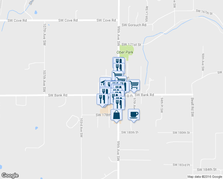 map of restaurants, bars, coffee shops, grocery stores, and more near 17510 100th Ave SW in Vashon