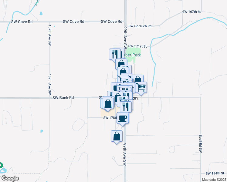 map of restaurants, bars, coffee shops, grocery stores, and more near 17510 100th Avenue Southwest in Vashon