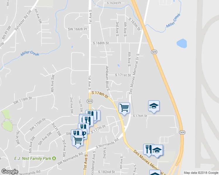 map of restaurants, bars, coffee shops, grocery stores, and more near 211 South 172nd Place in Burien
