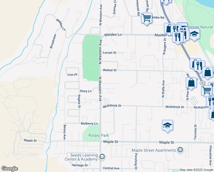 map of restaurants, bars, coffee shops, grocery stores, and more near 1717 Harris Court in Wenatchee