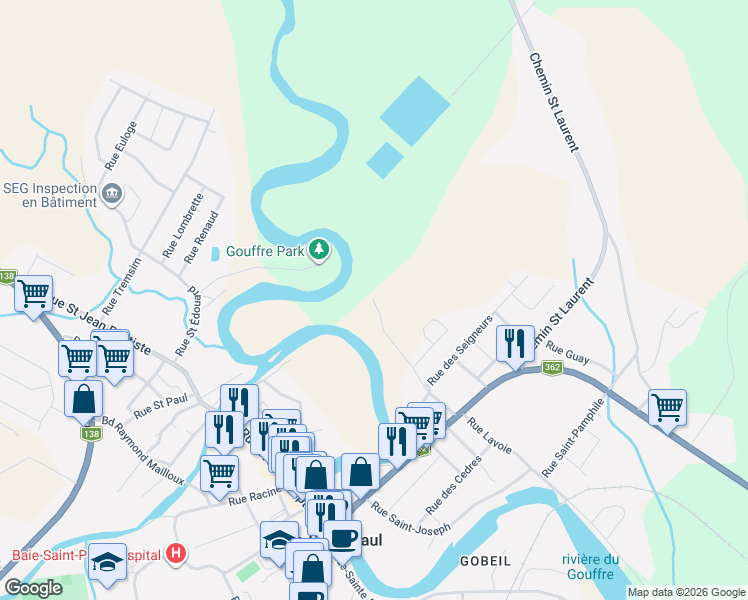 map of restaurants, bars, coffee shops, grocery stores, and more near 55 Rue des Sillons in Baie-Saint-Paul