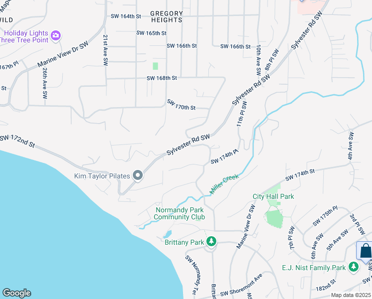 map of restaurants, bars, coffee shops, grocery stores, and more near 17204 Sylvester Road Southwest in Normandy Park