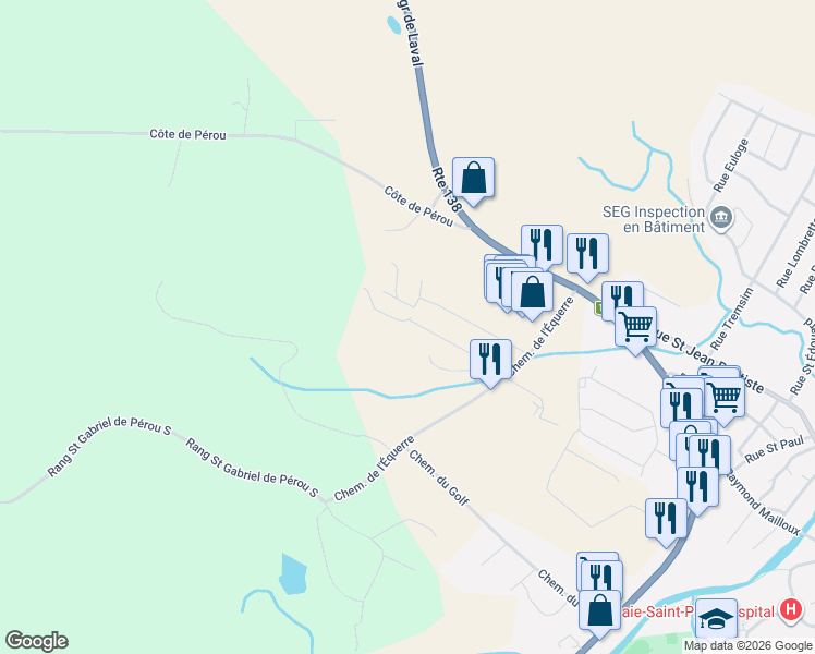 map of restaurants, bars, coffee shops, grocery stores, and more near in Baie-Saint-Paul