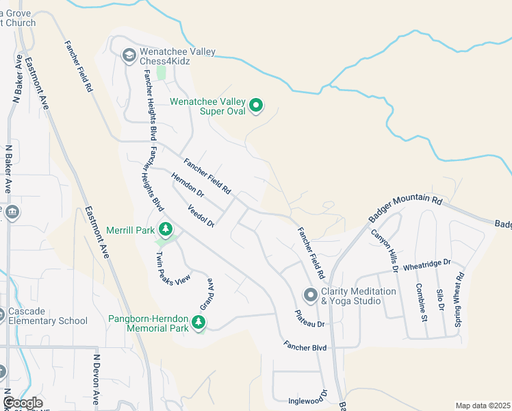 map of restaurants, bars, coffee shops, grocery stores, and more near 70 Beacon Drive in East Wenatchee