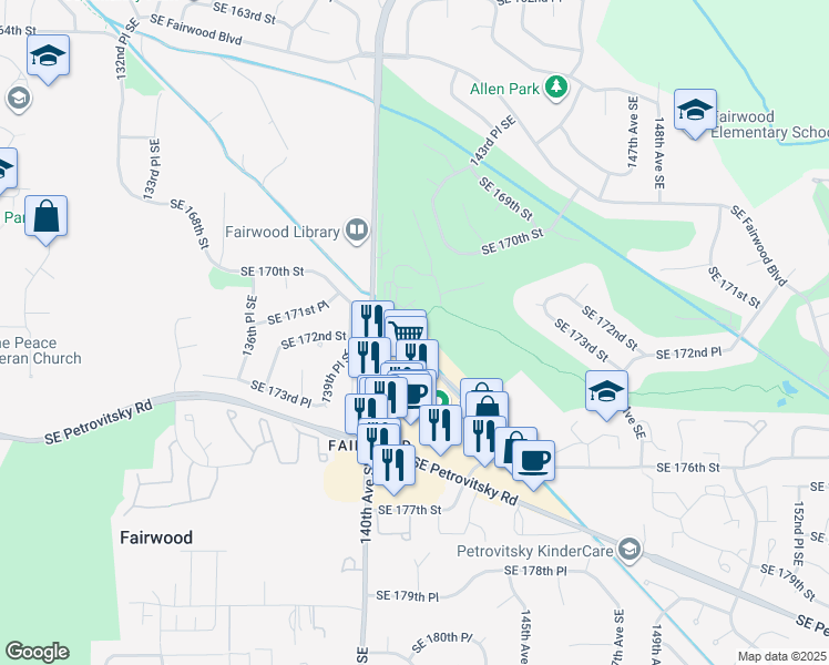 map of restaurants, bars, coffee shops, grocery stores, and more near 17234 104th Avenue Southeast in Renton