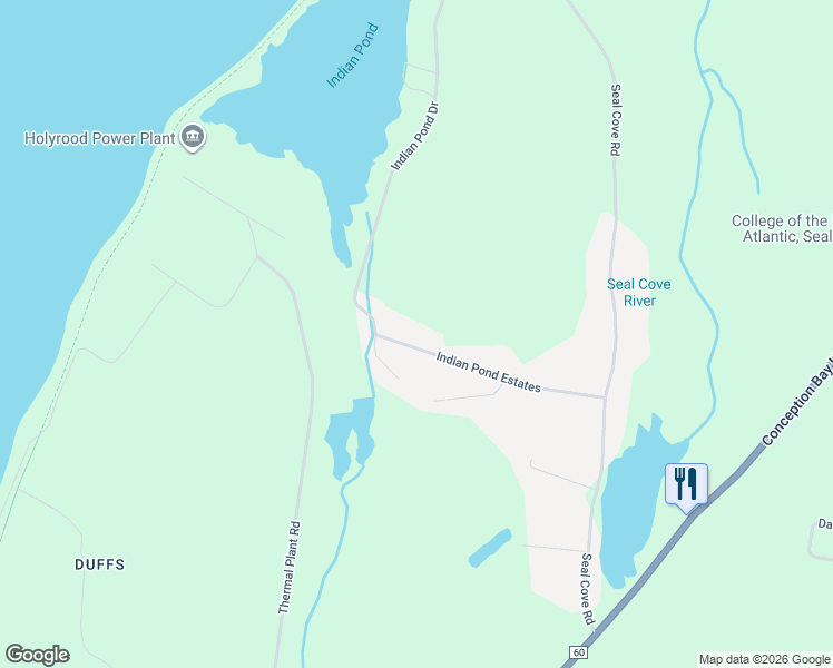 map of restaurants, bars, coffee shops, grocery stores, and more near 70 Indian Pond Estates in Conception Bay South