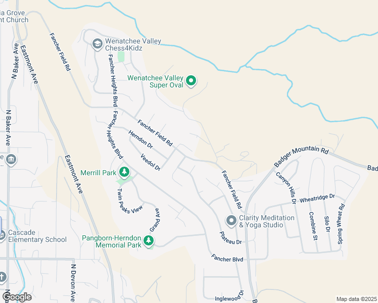 map of restaurants, bars, coffee shops, grocery stores, and more near 70 Beacon Drive in East Wenatchee