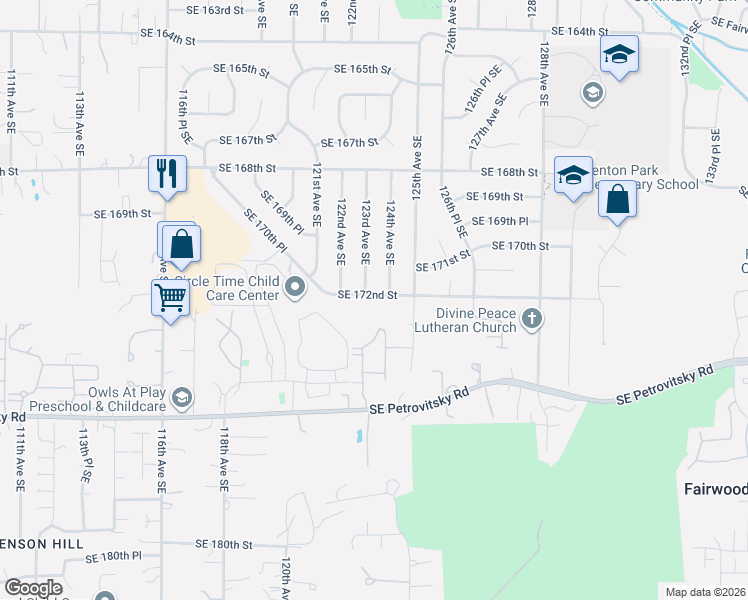 map of restaurants, bars, coffee shops, grocery stores, and more near 17225 125th Avenue Southeast in Renton