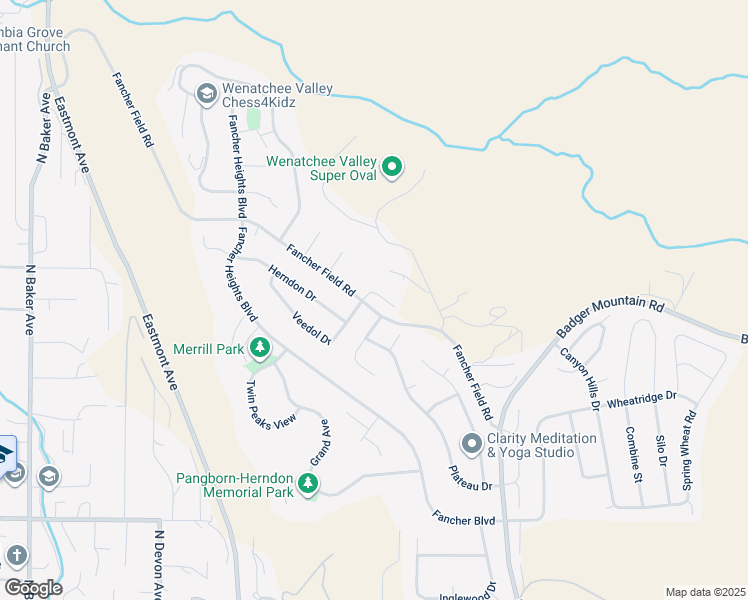map of restaurants, bars, coffee shops, grocery stores, and more near 36 Beacon Drive in East Wenatchee