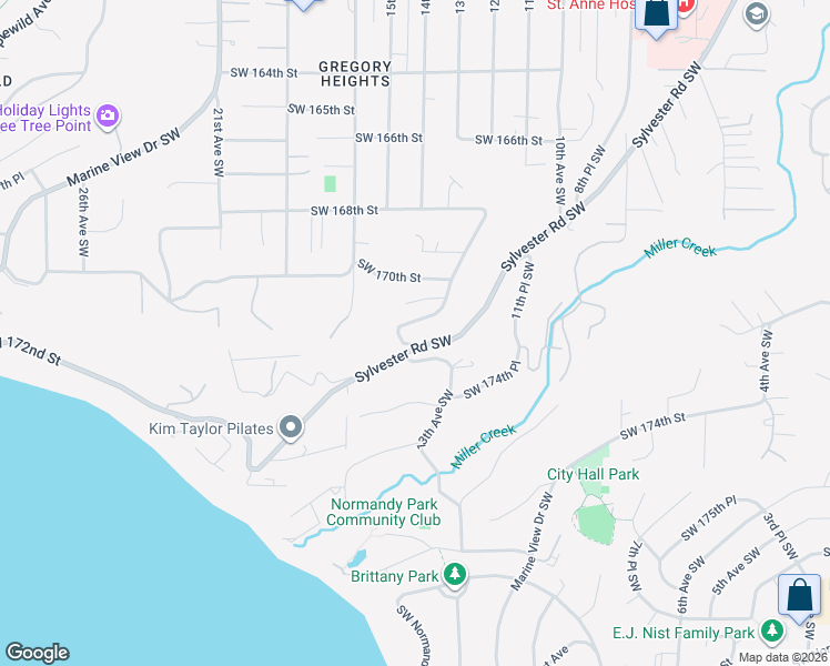 map of restaurants, bars, coffee shops, grocery stores, and more near 17056 12th Place Southwest in Normandy Park