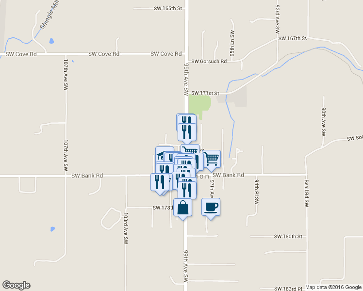 map of restaurants, bars, coffee shops, grocery stores, and more near 9920 Southwest 174th Street in Vashon