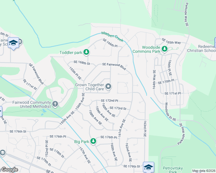map of restaurants, bars, coffee shops, grocery stores, and more near 17027 159th Place Southeast in Renton