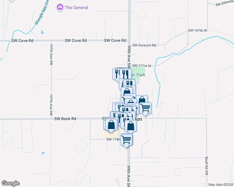 map of restaurants, bars, coffee shops, grocery stores, and more near 9920 Southwest 174th Street in Vashon